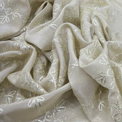 Natural Gold Floral Gota Patti Tissue Embroidery