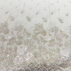 Natural Gold Floral Applique Daman Tissue Embroidery