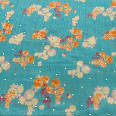 Sea Blue Floral Crush Tissue Print & Embroidery