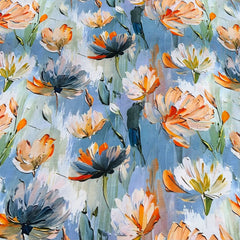 Powder Blue Multicolour Floral Slub Silk Print