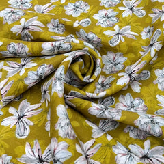 Mustard Yellow Floral Slub Silk Print