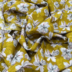 Mustard Yellow Floral Slub Silk Print