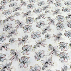 Off White Floral Slub Silk Print