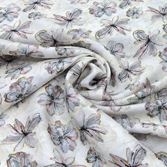 Off White Floral Slub Silk Print