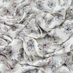 Off White Floral Slub Silk Print