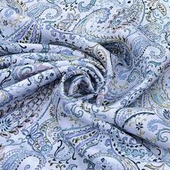 Light Blue Paisley Slub Silk Print