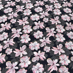 Black Floral Slub Silk Print