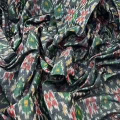 Black Geometric Pure Raw Silk Ikkat