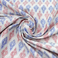 White Geometric Pure Raw Silk Ikkat
