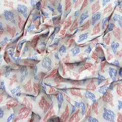 White Geometric Pure Raw Silk Ikkat