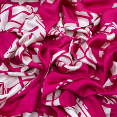 Pink and White Geometric Modal Satin Printed