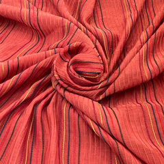Rust Orange Multicolour Stripes Mul Chanderi Embroidery