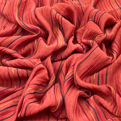 Rust Orange Multicolour Stripes Mul Chanderi Embroidery