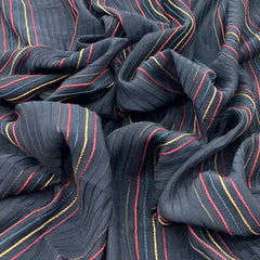 Black Multicolour Stripes Mul Chanderi Embroidery