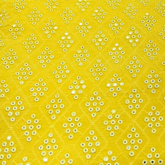 Bright Yellow Mirror Work Slub Silk Embroidery