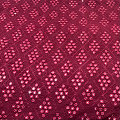 Maroon Mirror Work Slub Silk Embroidery