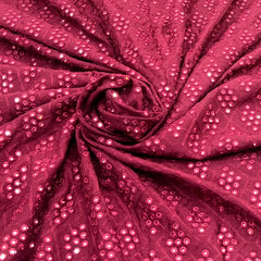 Maroon Mirror Work Slub Silk Embroidery
