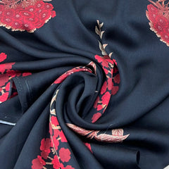 Black Floral Modal Satin Printed