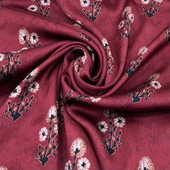 Maroon Floral Motif Modal Satin Printed