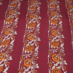 Maroon Floral & Stripes Modal Satin Printed