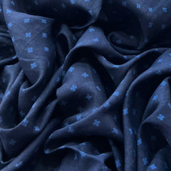 Navy Blue Motif Pure Linen Printed