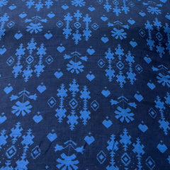 Navy Blue Geometric Pure Linen Printed