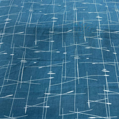 Blue White Abstract Pure Linen Printed