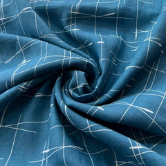 Blue White Abstract Pure Linen Printed