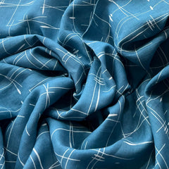 Blue White Abstract Pure Linen Printed