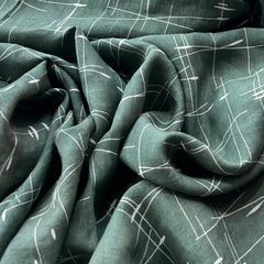 Sage Green White Abstract Pure Linen Printed