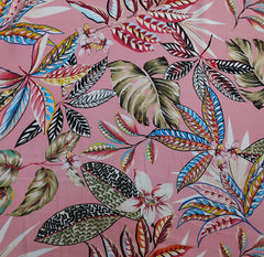 Pink Vibrant Tropical Leaf Floral Modal Satin Printed