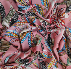 Pink Vibrant Tropical Leaf Floral Modal Satin Printed