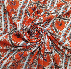 Off White Stripes & Floral Modal Satin Printed