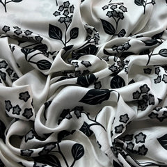 White Grey Floral Modal Satin Printed