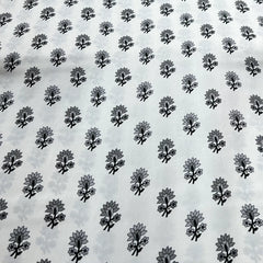 White Grey Floral Motif Modal Satin Printed