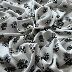 White Grey Floral Motif Modal Satin Printed