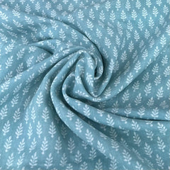 Mint Green Leaf Block Pure Linen Printed