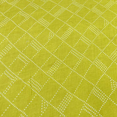 Lime Green Check Pure Linen Printed