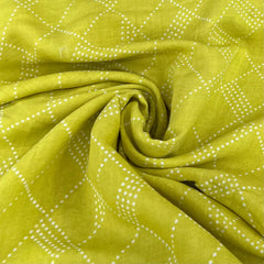 Lime Green Check Pure Linen Printed