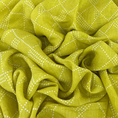 Lime Green Check Pure Linen Printed
