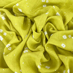 Lime Green Bandhani Pure Linen Printed