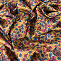 Mustard Yellow Multicolour Kalamkari Pure Tussar Printed