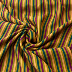 Yellow Green Striped Muslin Printed