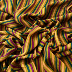 Yellow Green Striped Muslin Printed