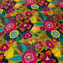 Yellow Green Multicolour Floral Muslin Printed