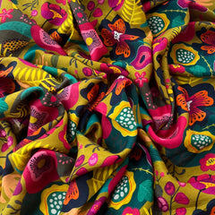 Yellow Green Multicolour Floral Muslin Printed