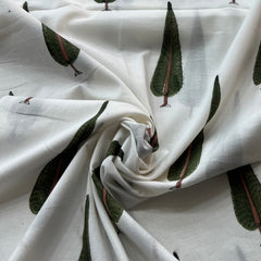 White Tree Motif Hand Block Cotton Printed