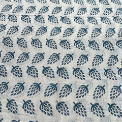 White Blue Motif Hand Block Cotton Printed
