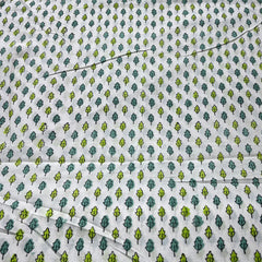 White Green Leaf Hand Block Cotton Printed