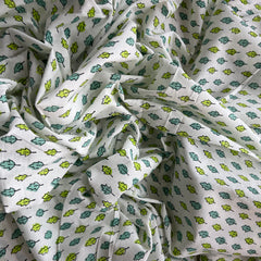 White Green Leaf Hand Block Cotton Printed